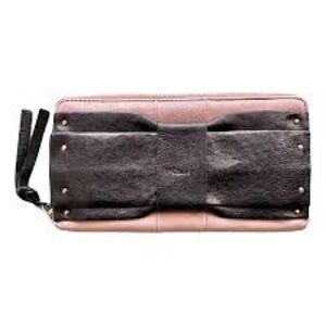 CHLOE June Bow Wallet/ Clutch Bag Leather Dusty Blush Pink & Black